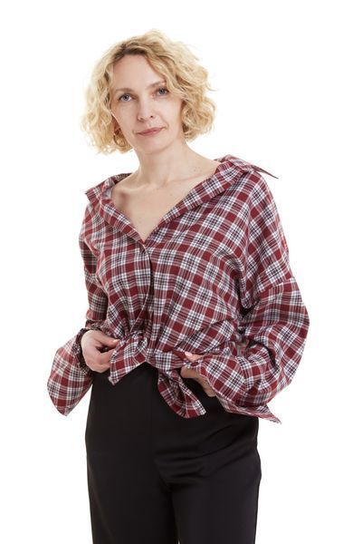 сорочка жіноча в клітинку оверсайз, вишня 4XL-5XL 25в/кл фото
