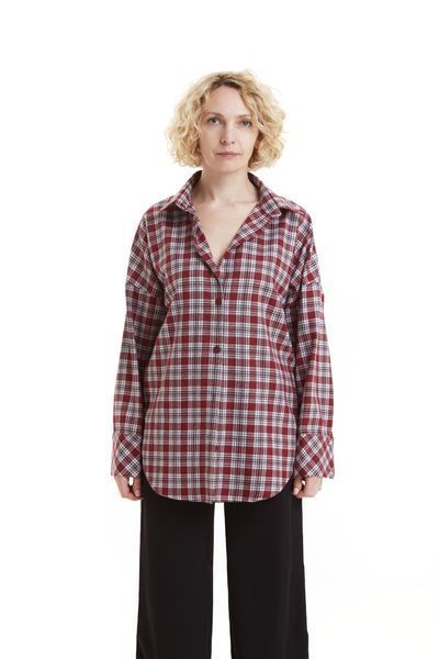 сорочка жіноча в клітинку оверсайз, вишня 4XL-5XL 25в/кл фото