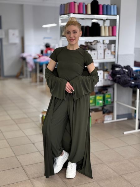 комплект трійка з віскози: футболка+аладіни+кардиган, хакі XS-S 1КВз-х фото