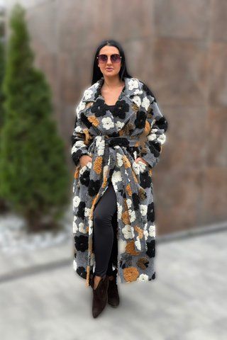 жіноче пальто Marshmallow, сіре в квітковий принт one-size 101-с фото